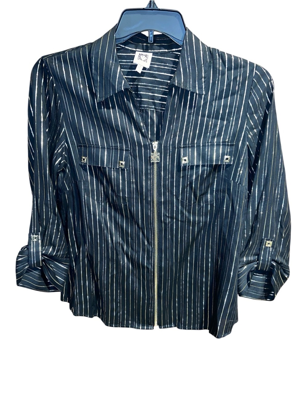 Anne Klein Black and Gold Medium Blouse medium